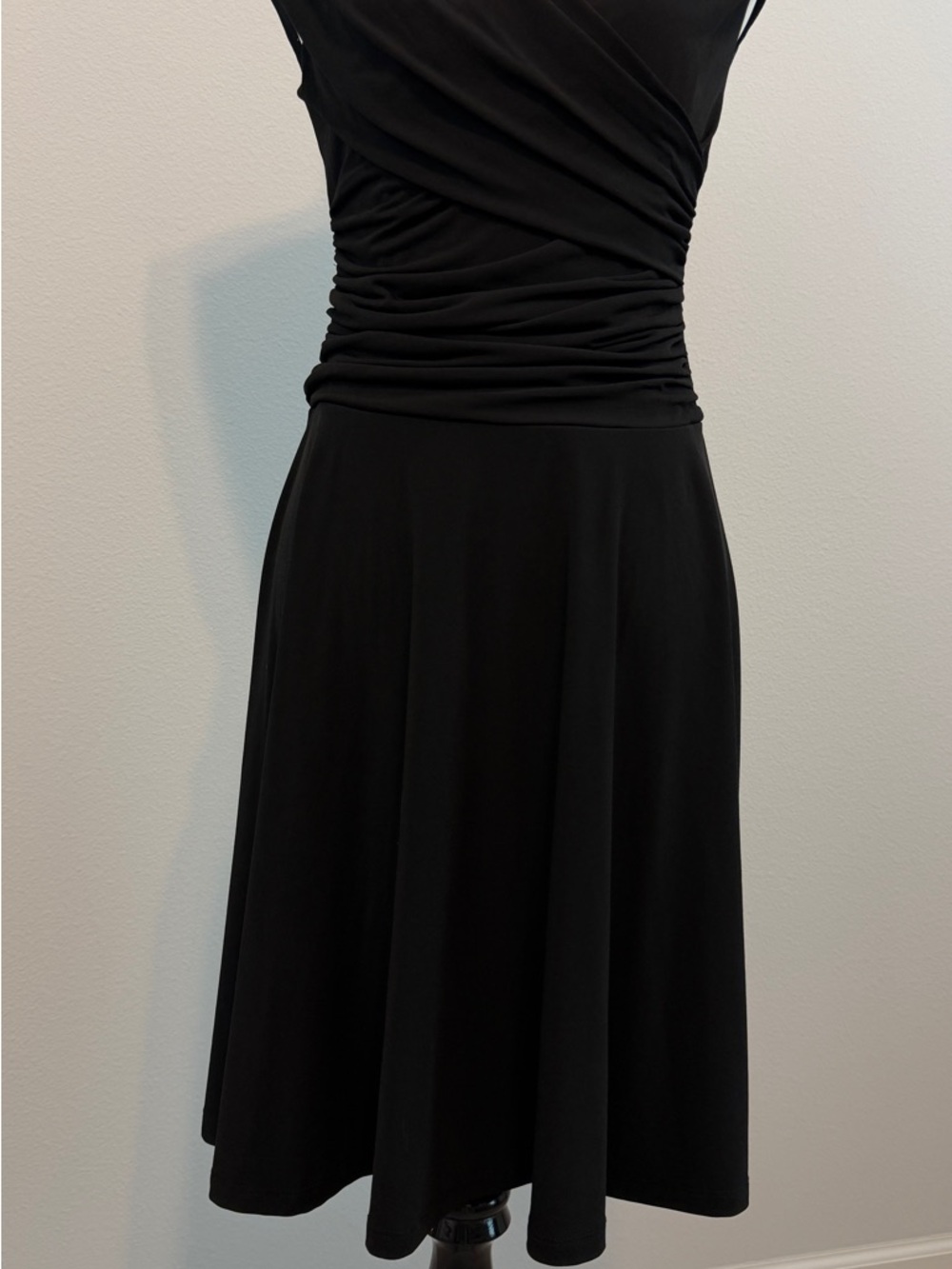 Boston Proper Black Ruched Wrap Midi Dress - Picture 2 of 9